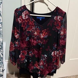 Apt. 9 Black and Red Floral Blouse